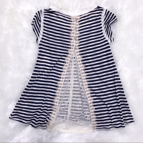Altar’d State-Blue & Cream Striped Tunic/Tee w/lace-NWT-Small - Picture 7 of 7